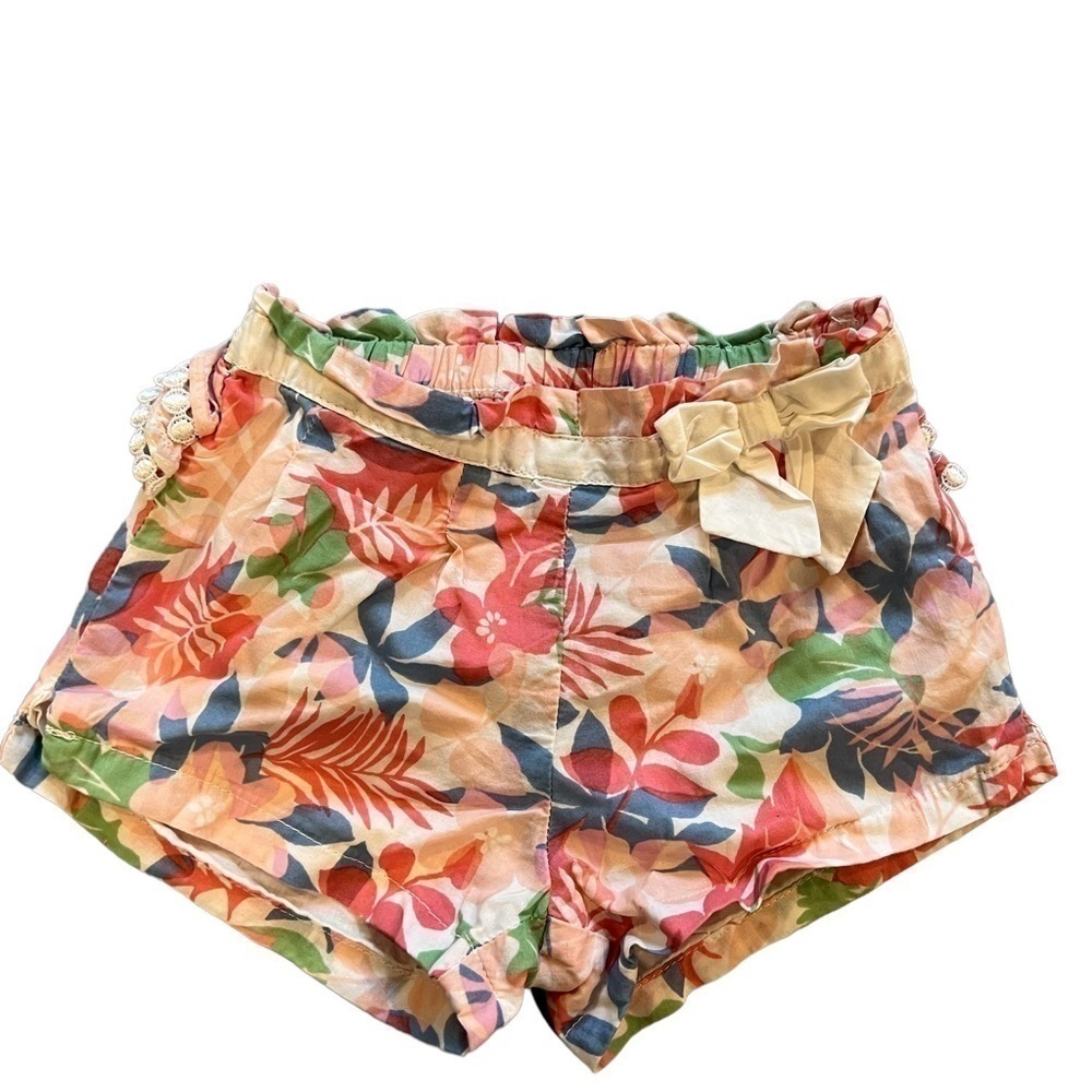 Janie & Jack 6m- 12m ruffle short shorts, pink with tropical floral pattern
